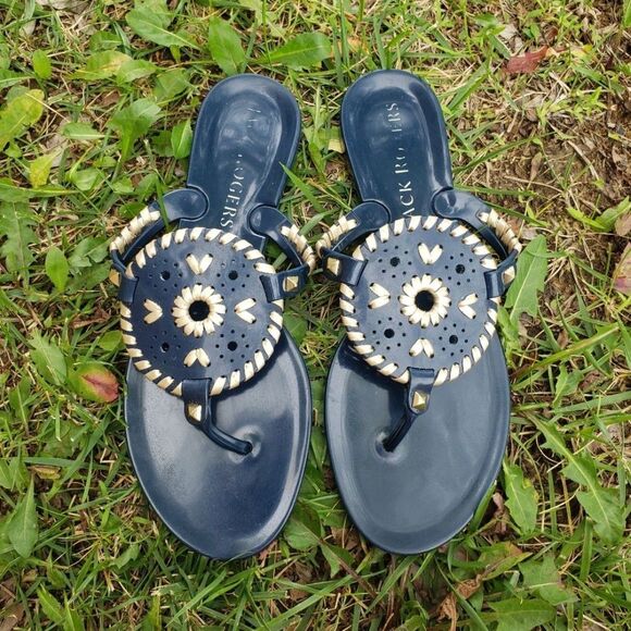 Jack Rogers Womens Georgica Jelly Sandals Slide Size 7 Beachy Vacation Navy Blue - Picture 2 of 12